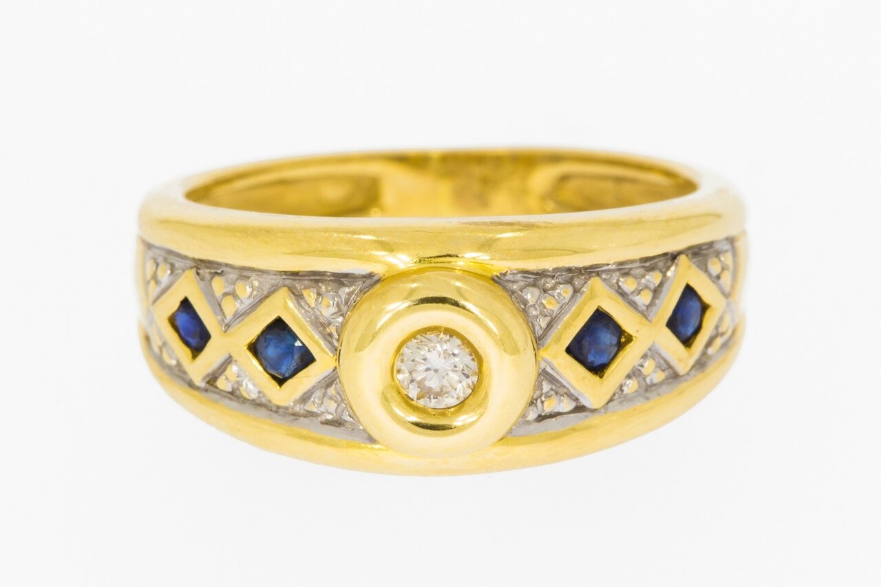 18 Karaat gouden Saffier ring met Diamant - 16,5