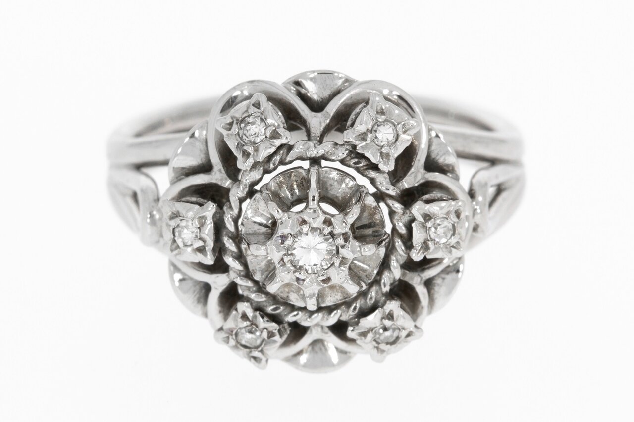 18 Karaat Witgouden Rozet diamant ring -16,8