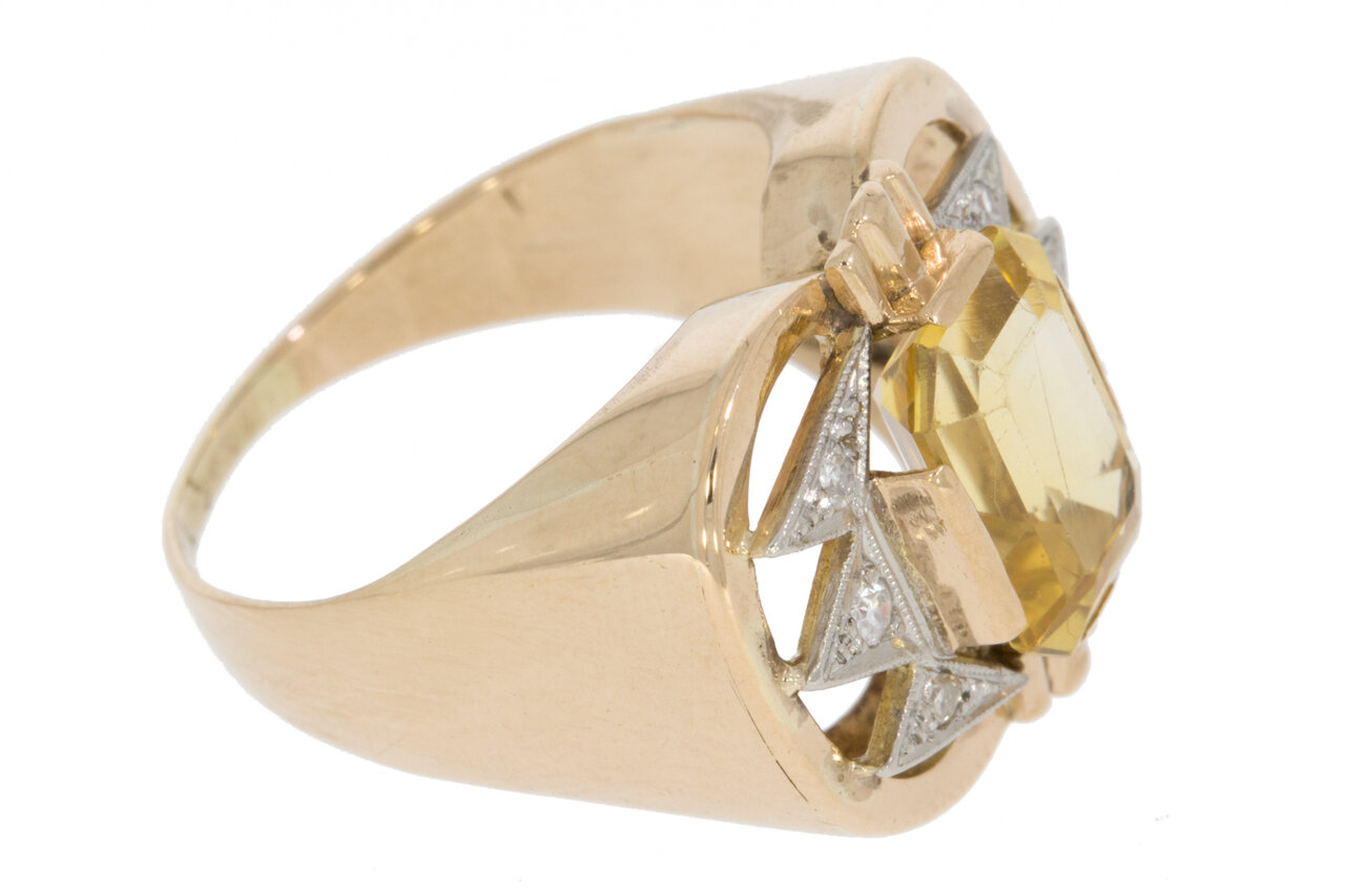14 Karaat gouden Citrin ring met Diamant - 18,4
