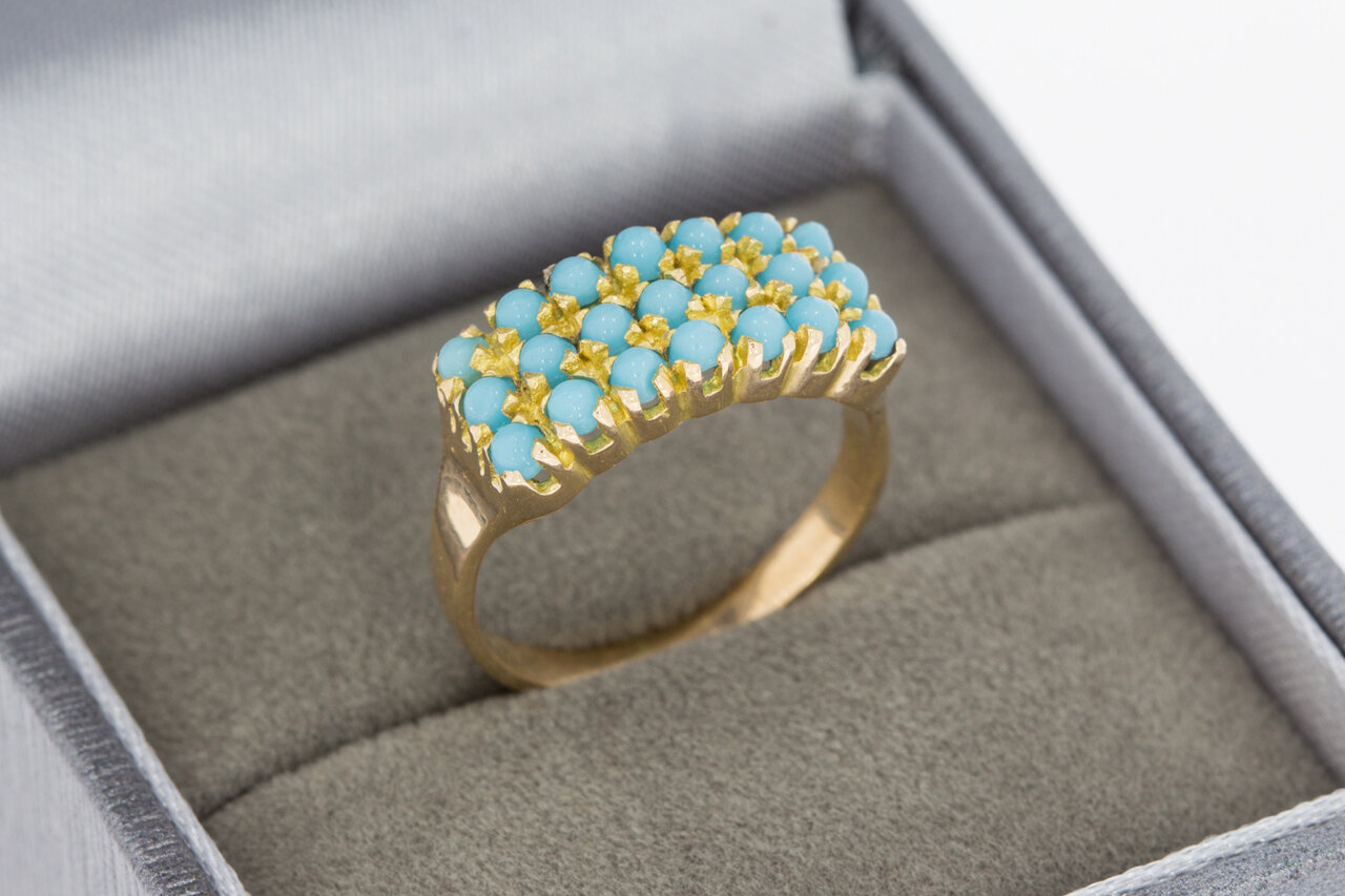 14 Karaat gouden Turkoois Pinkring - 15 mm