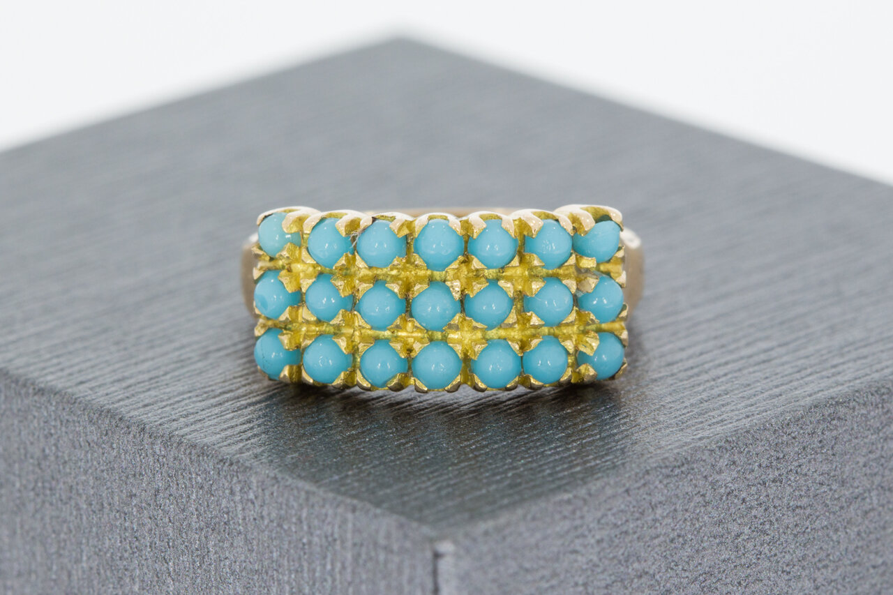 14 Karaat gouden Turkoois Pinkring - 15 mm