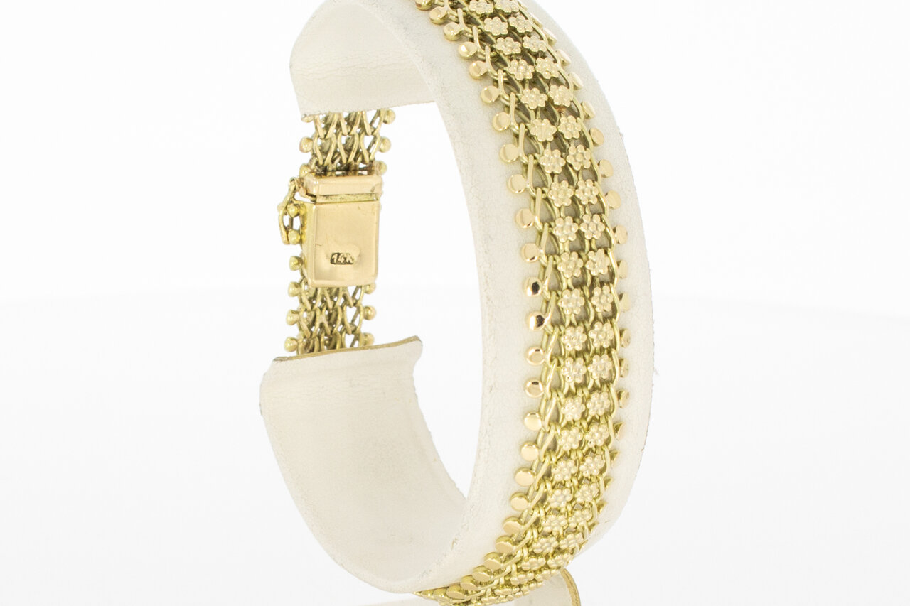 14 karaat gouden brede gevlochten armband-19 cm