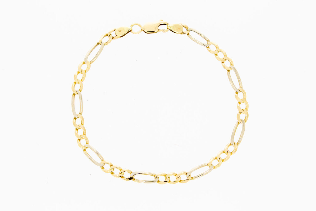 14 Karaat bicolor Figaro gouden armband - 20,1 cm