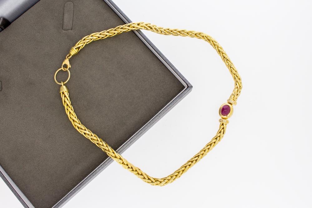 18 Karaat gouden Collier met Robijn en Diamant - 44 cm