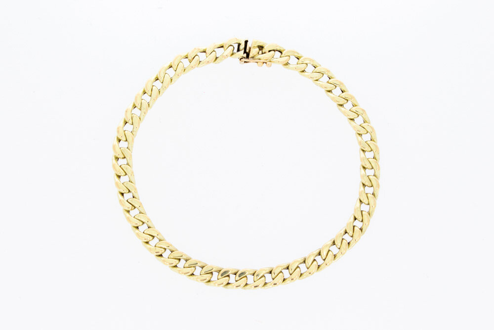 14 Karaat gouden gewalste Gourmet schakelarmband-22,7 cm