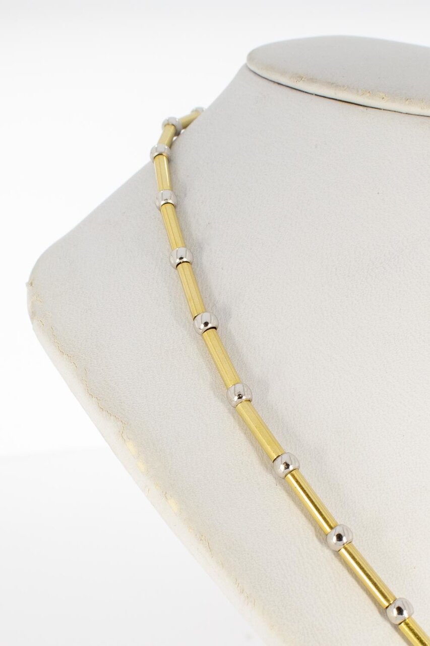 14 Karaat bicolor gouden Bolletje Staafjes Collier - 45,3 cm