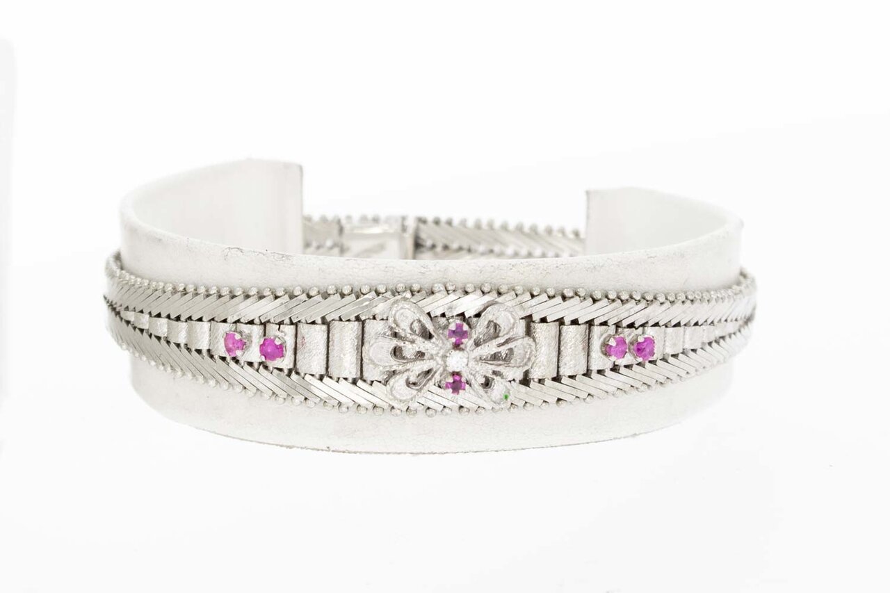 18 Karaat witgouden armband met roze Saffier- 19,3 cm