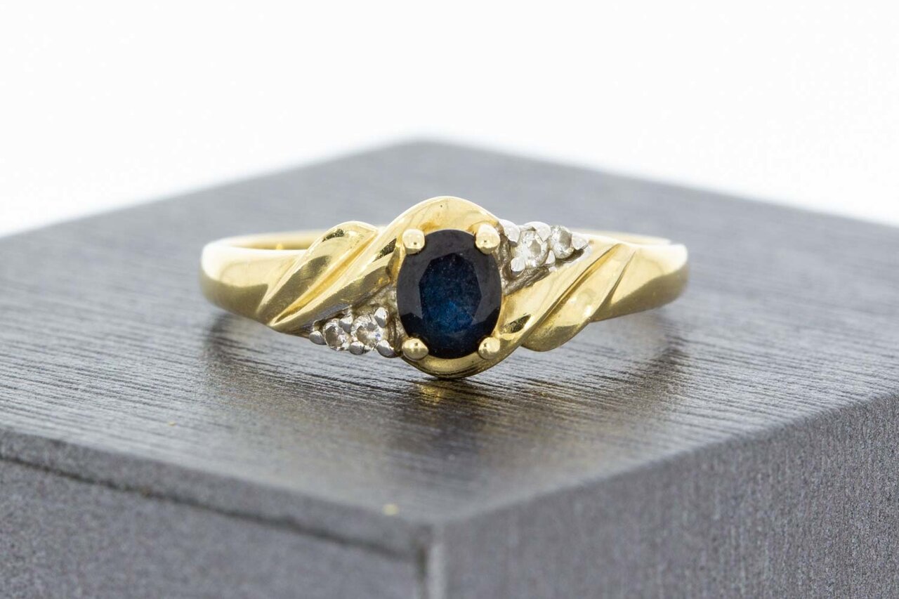 14 Karaat gouden Saffier Ring met Diamant - 17,8