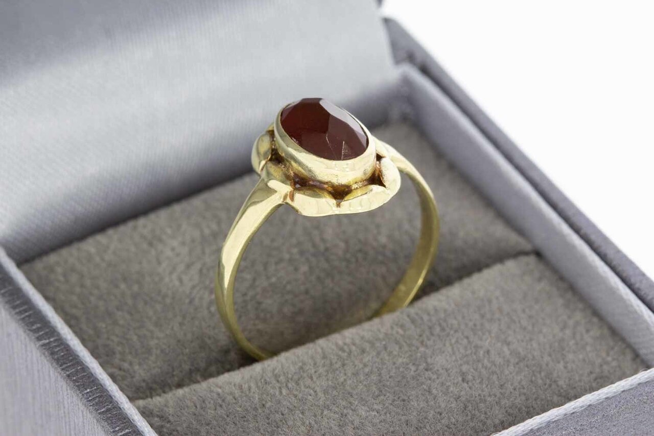 Vintage 14 Karaat gouden Markies Carneool ring - 18 mm