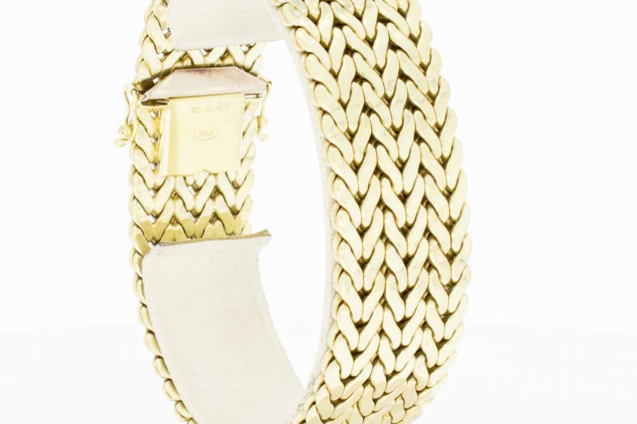 Gevlochten 14 Karaat brede gouden armband - 19,7 cm