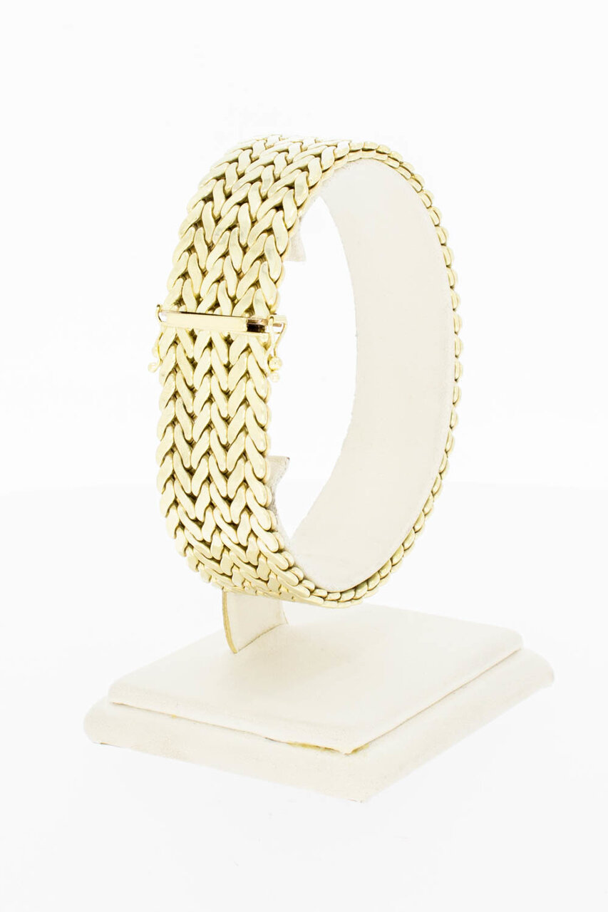 Gevlochten 14 Karaat brede gouden armband - 19,7 cm