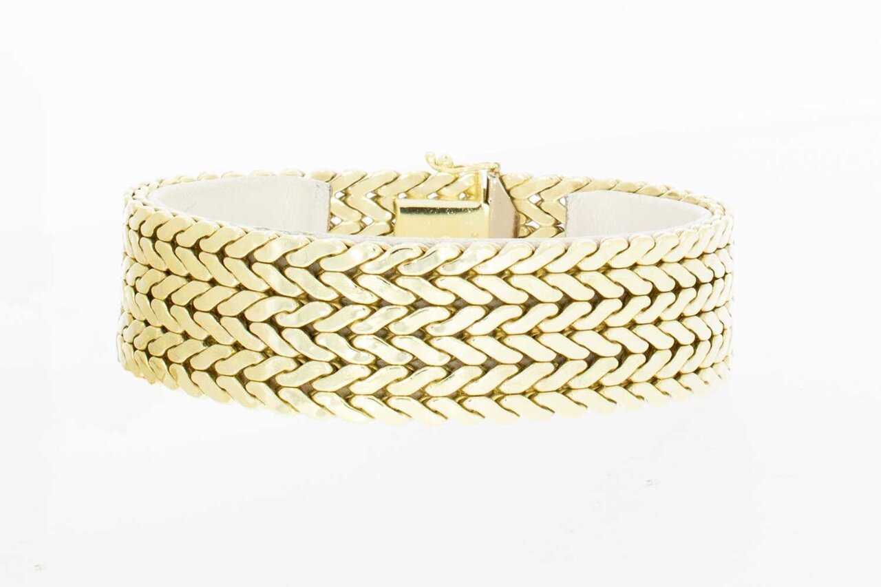Gevlochten 14 Karaat brede gouden armband - 19,7 cm