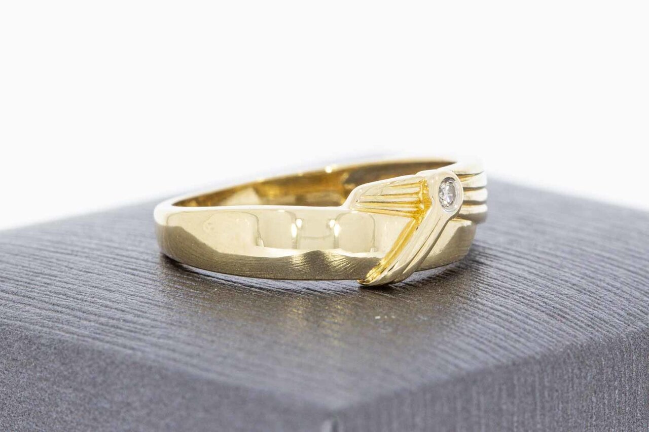 14 Karaat gouden ring gezet met Diamant - ringmaat 17,5 mm
