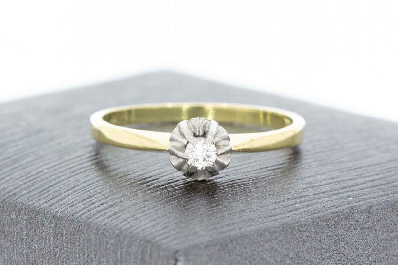14 Karaat bicolor gouden Solitaire diamantring - 16,4 mm