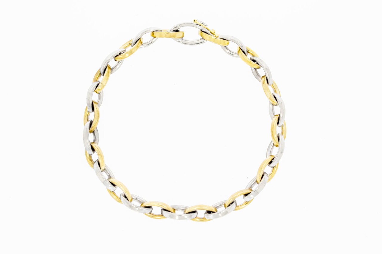 Bicolor 14 Karaat gouden Anker armband - 21,5 cm