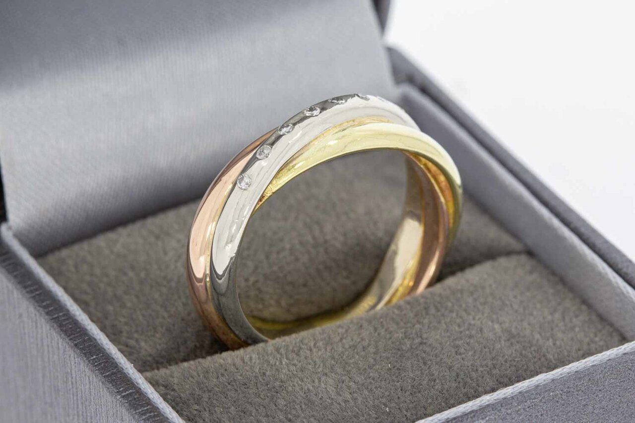 14 Karaat tricolor gouden Crossover ring met Diamant- 19 mm