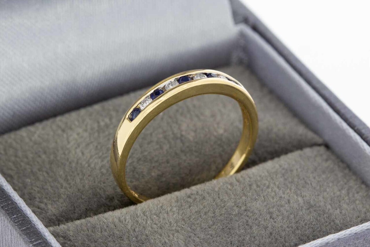 14 Karaat gouden Rij- ring met Saffier - 16,3 mm