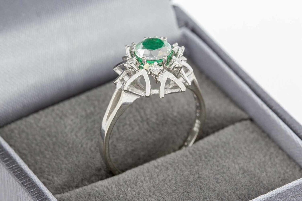 14 Karaat gouden Smaragd ring met Saffier - 17,4 mm