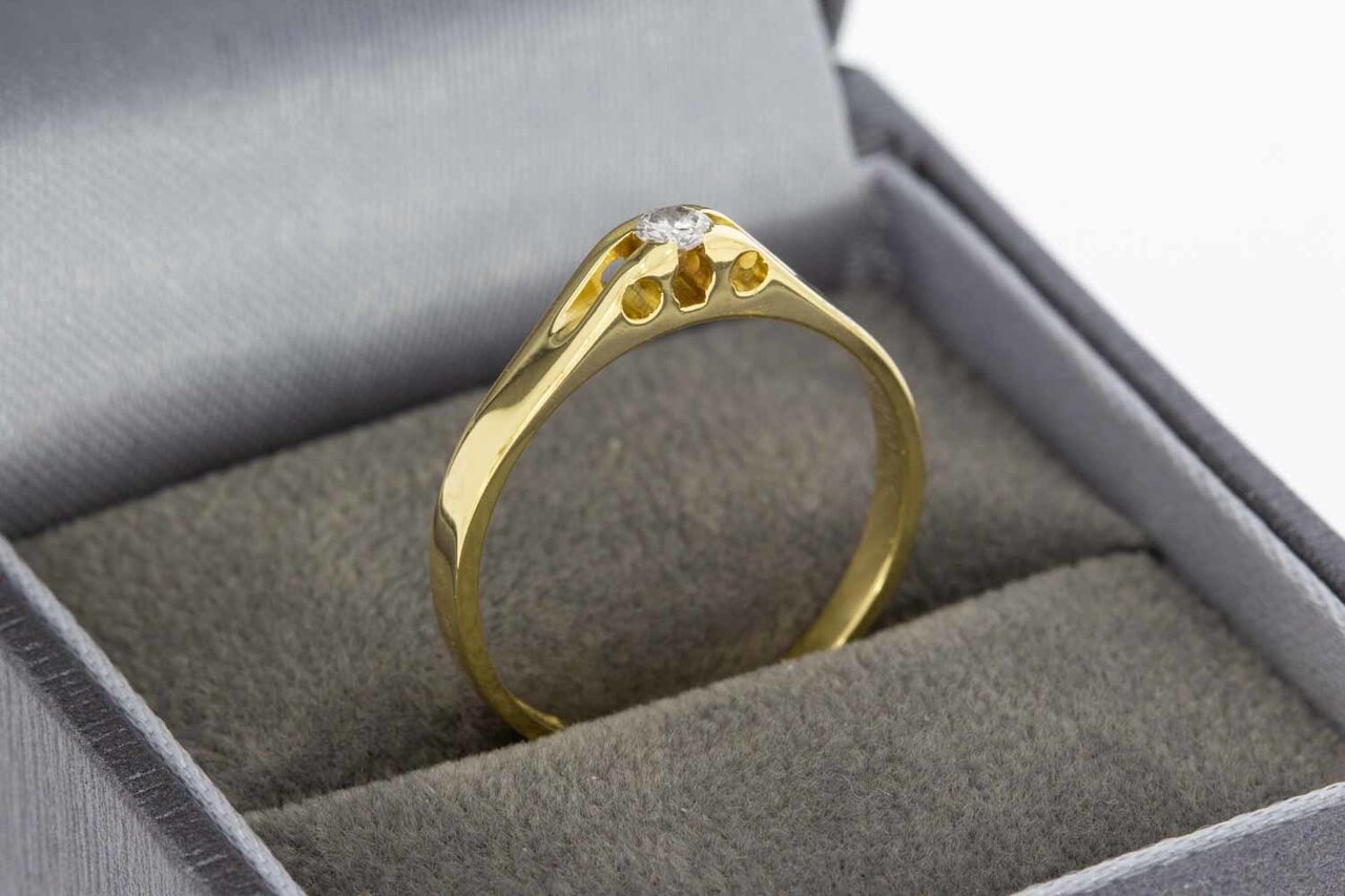 14 Karaat gouden Solitaire ring met Diamant - 17,3 mm