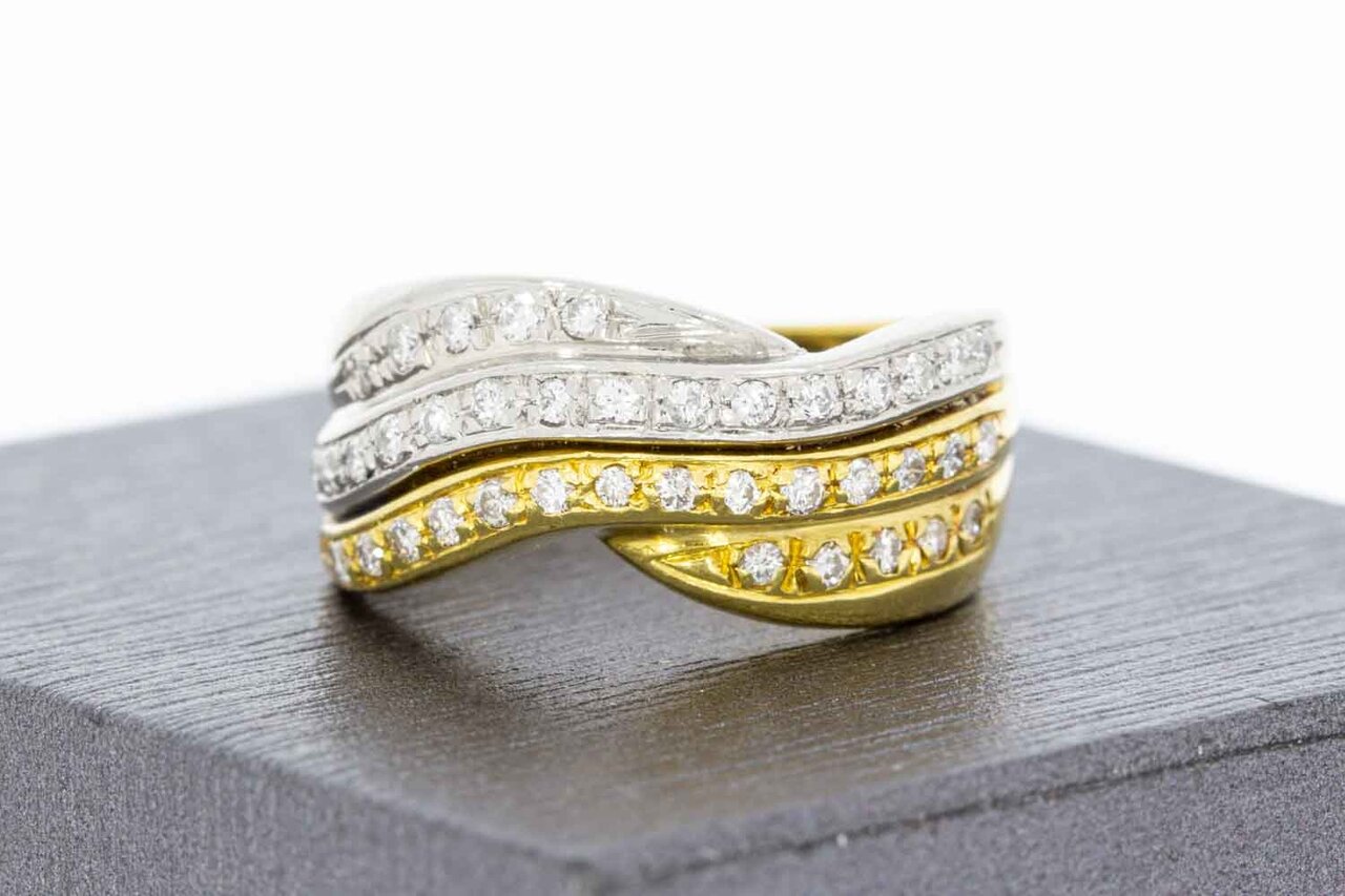 14 Karaat bicolor gouden Bandring met Diamant - 18,2 mm