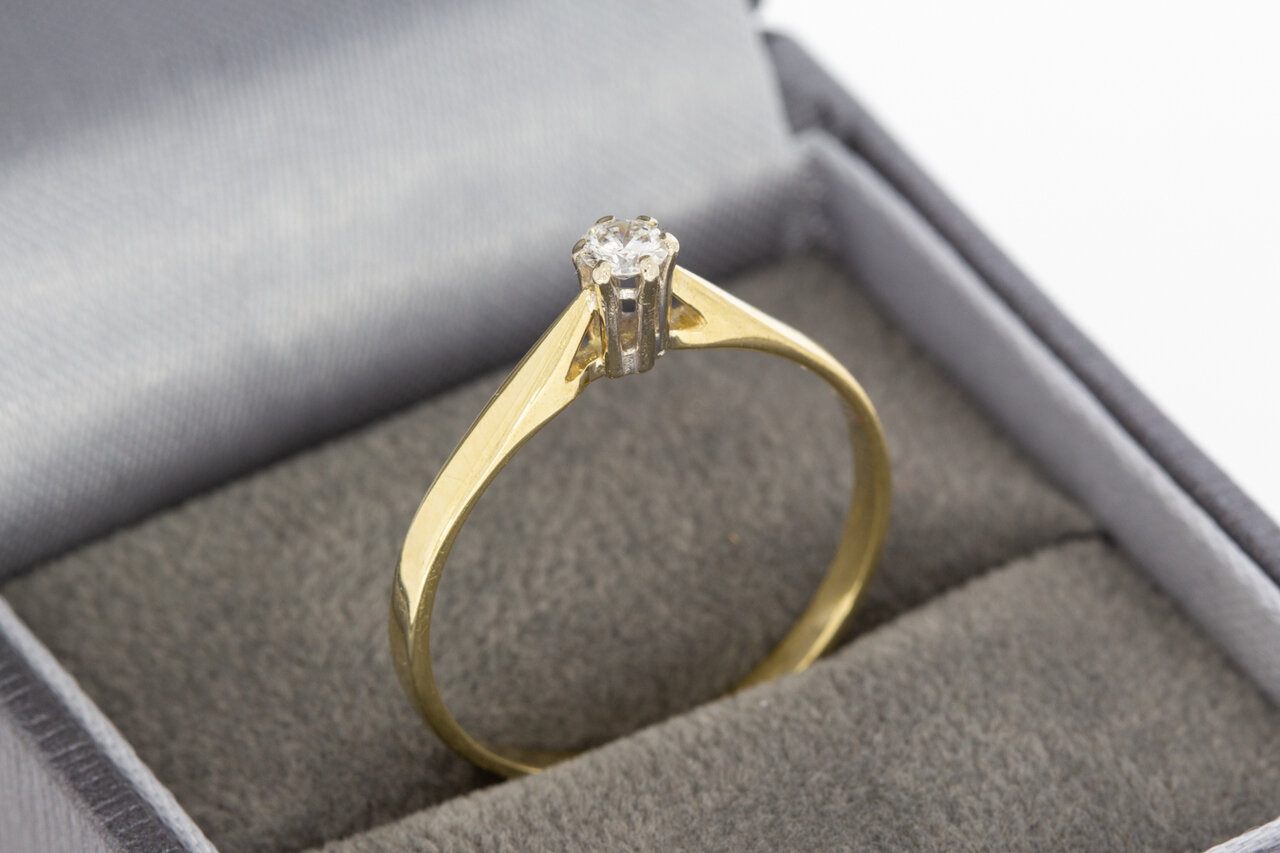 14 Karaat gouden solitaire diamantring - 19 mm