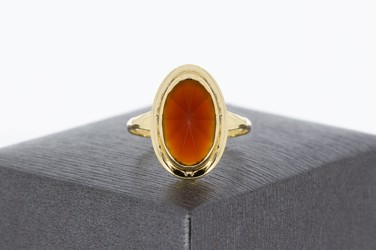 14 Karaat geel gouden Vintage Carneool ring - 17,5 mm