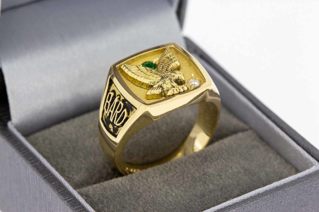 18 Karaat gouden smaragd ring met Diamant - 19,5 mm