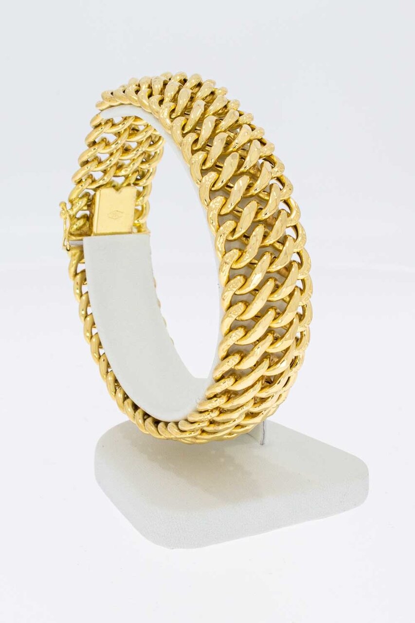 18 Karaat geel gouden dubbel Gourmet armband - 19,7 cm