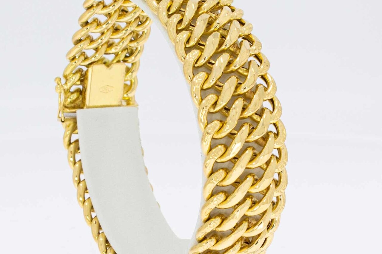 18 Karaat geel gouden dubbel Gourmet armband - 19,7 cm