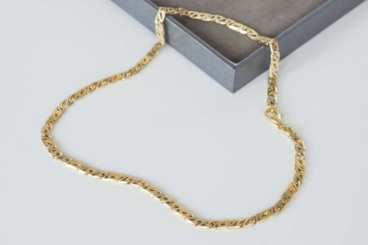 14 Karaat bicolor gouden gewalste Valkoog Collier - 42 cm