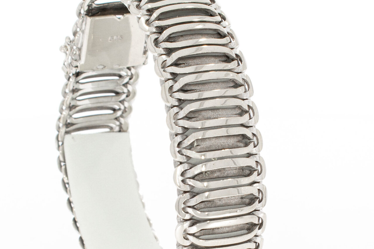 14 Karaat witgouden brede armband - 19,8 cm