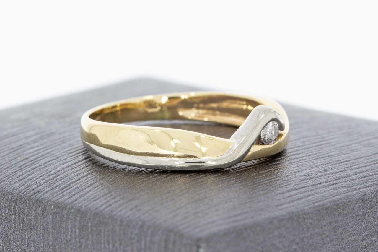 14 Karaat gouden diamant Fantasie ring - 16,5 mm