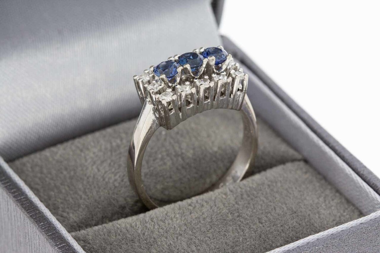 Karaat gouden Diamant ring Saffier 17,5 mm