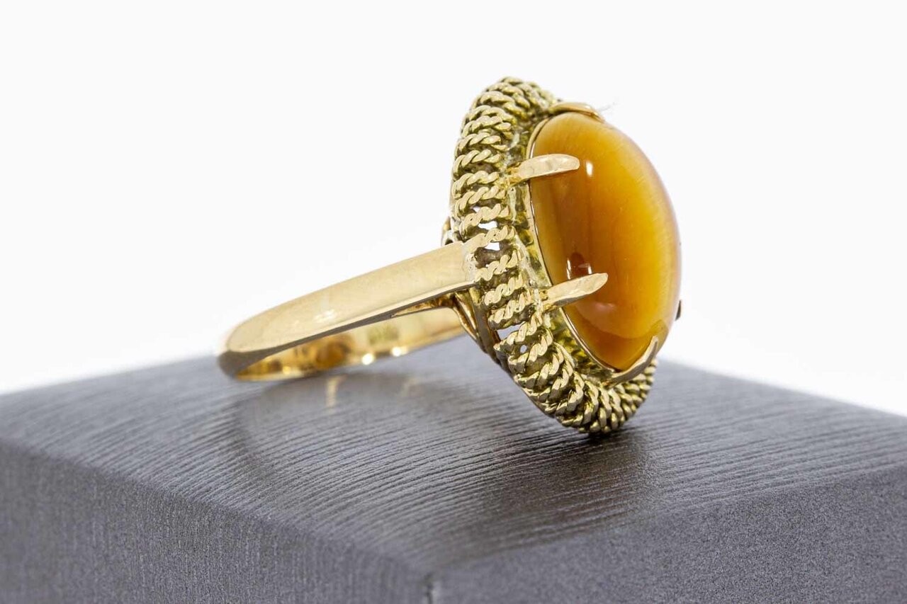 Vintage 18 karaat gouden Tijgeroog ring - 17,9 mm