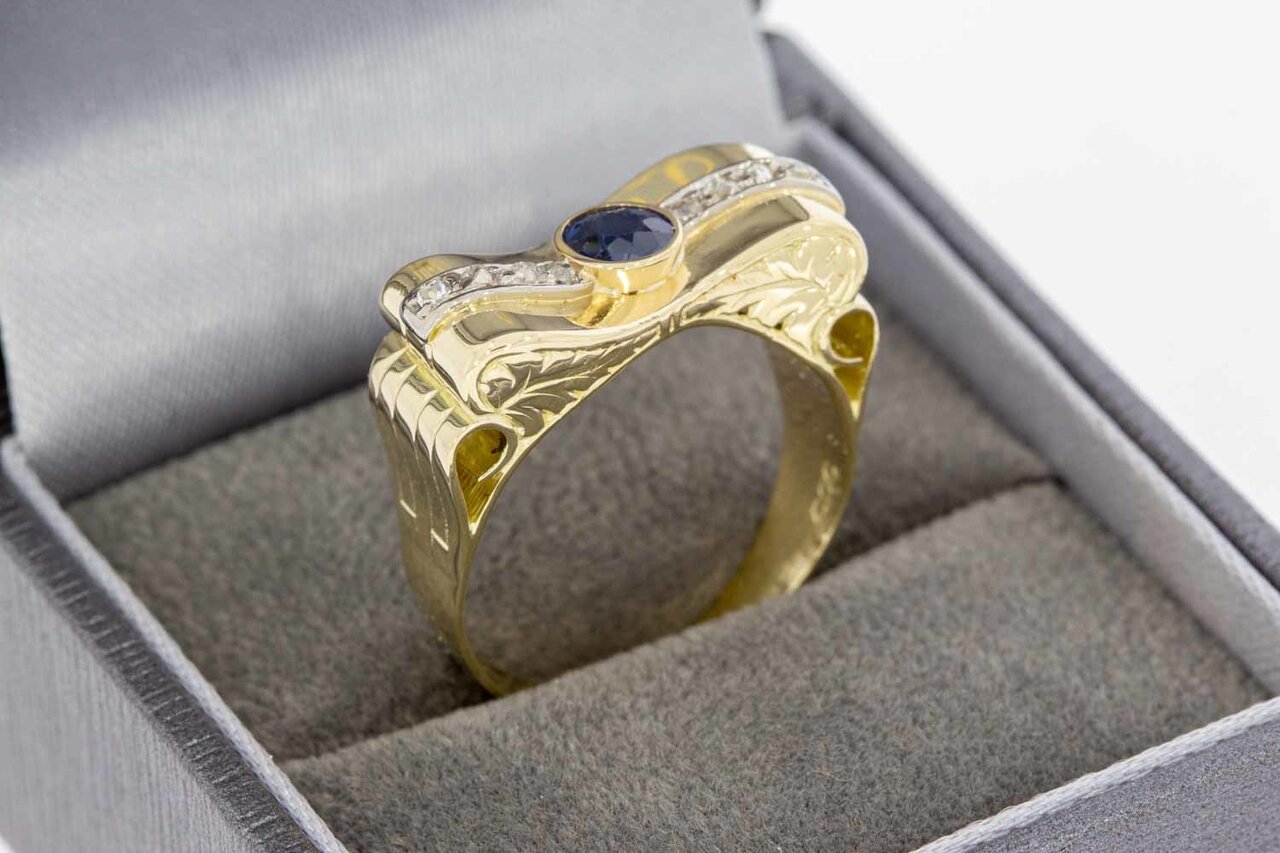 14 Karaat gouden Saffier ring met Diamant - 17,9 mm