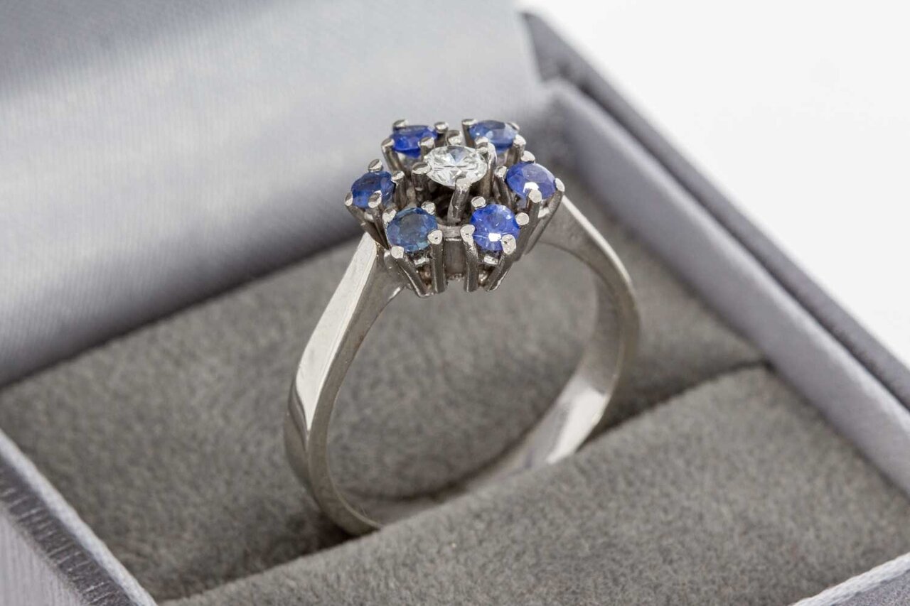 14 Karaat gouden Rozet diamant ring met Saffier - 17,9 mm