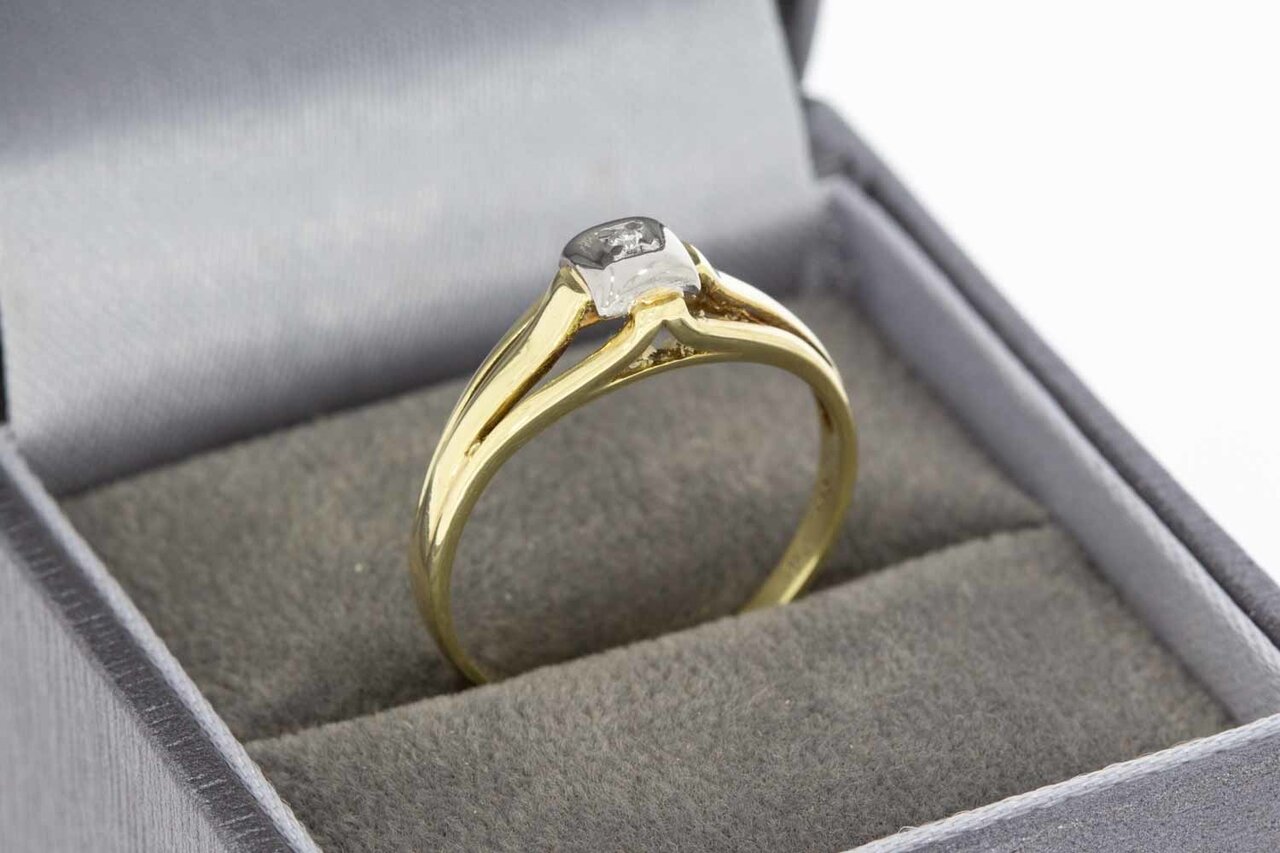 14 Karaat bicolor gouden diamant Pinkring - 17,9 mm