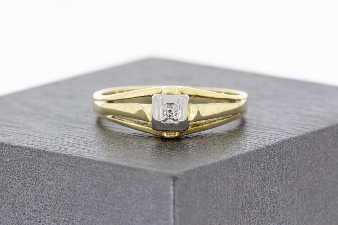 14 Karaat bicolor gouden diamant Pinkring - 17,9 mm