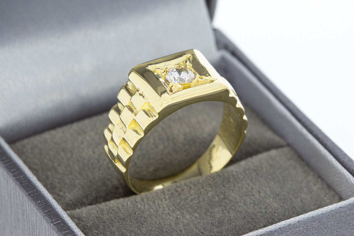 cocaïne Tips wolf 14 Karaat gouden Rolex style saffier ring - 19,1 mm