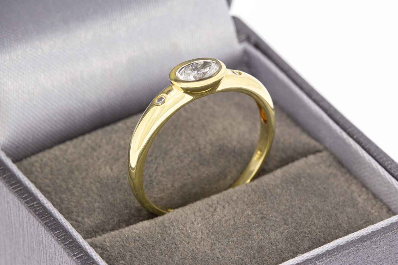 14 Karaat gouden Solitaire Zirkonia ring - 19,4 mm