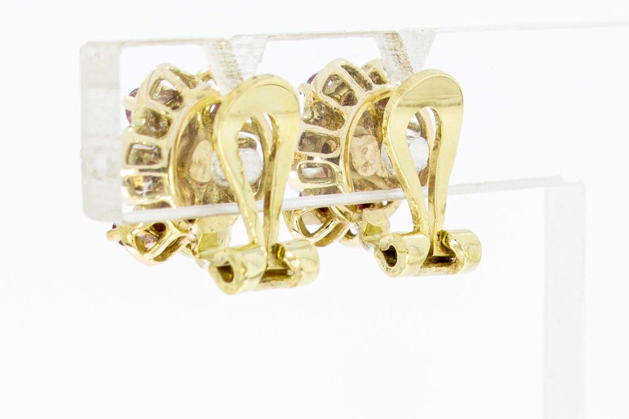14 Karaat gouden parel oorclips met Robijn - 1,2 cm