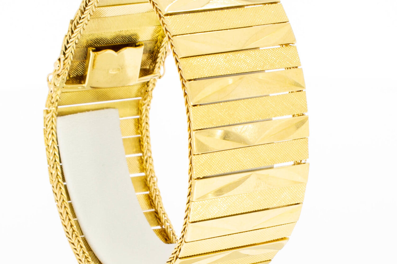 18 karaat brede plaatjes gouden armband - 19,5 cm