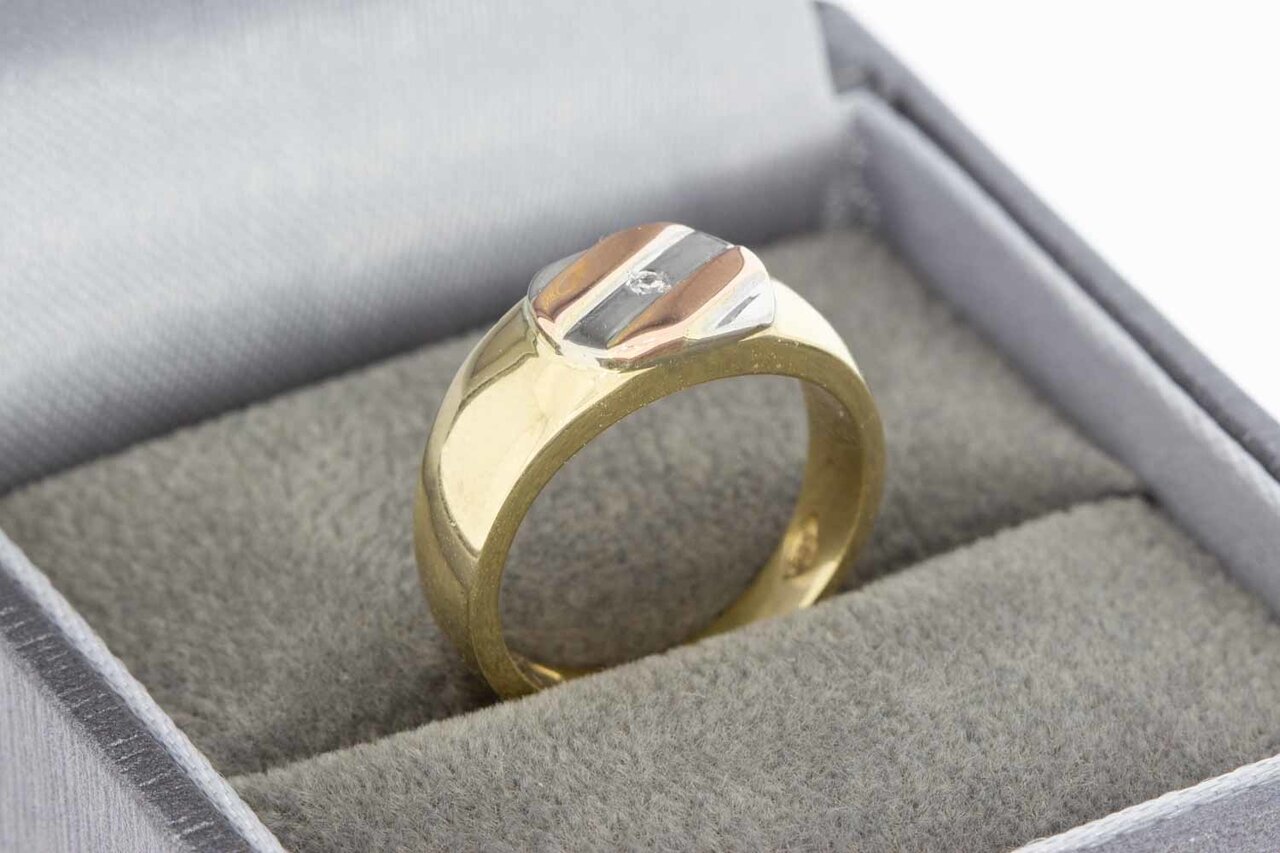 14 Karaat gouden Zirkonia Pinkring - 14,6 mm