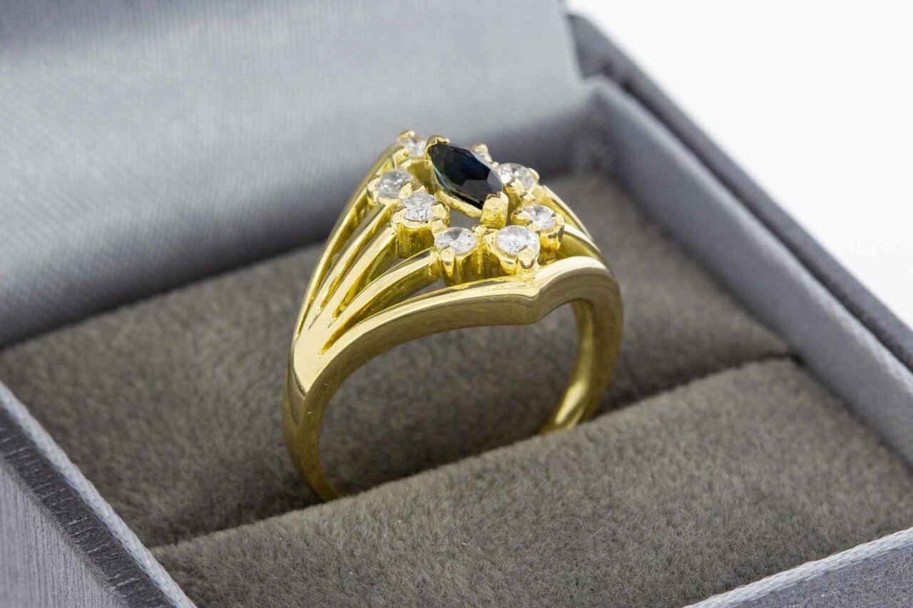 14 Karaat gouden Saffier ring met Diamant - 15,9 mm