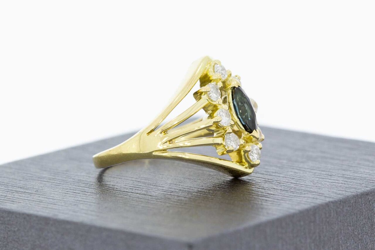 14 Karaat gouden Saffier ring met Diamant - 15,9 mm