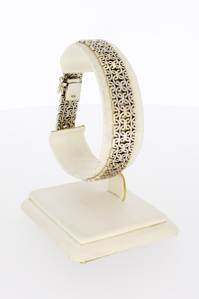 Gevlochten 14 Karaat witgouden armband - 19 cm