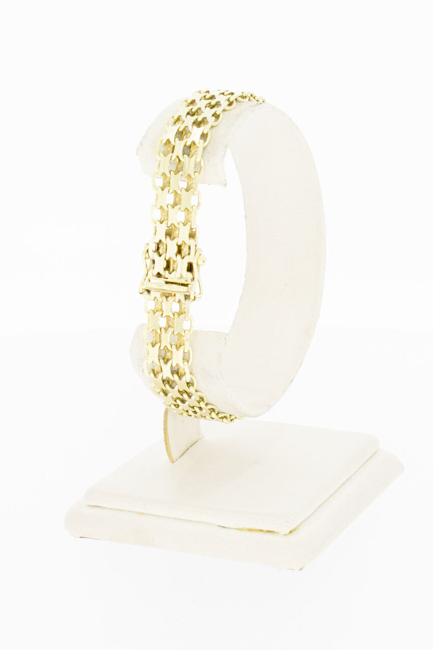 Brede 14 karaat gevlochten gouden armband - 19 cm