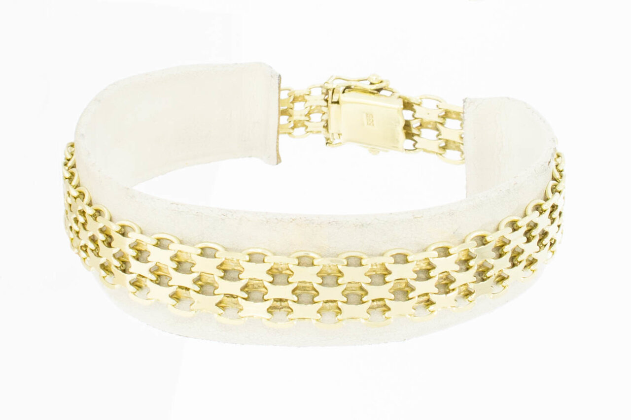 Brede 14 karaat gevlochten gouden armband - 19 cm