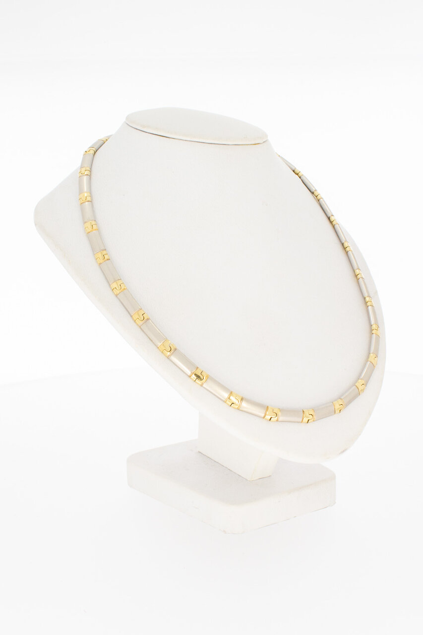 14 Karaat bicolor gouden Staafjes Collier - 43 cm