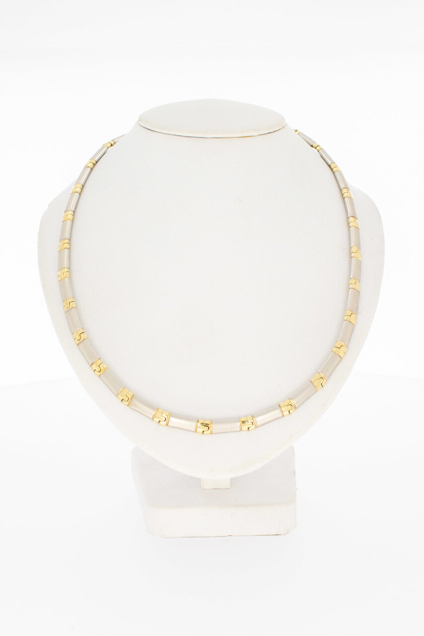 14 Karaat bicolor gouden Staafjes Collier - 43 cm